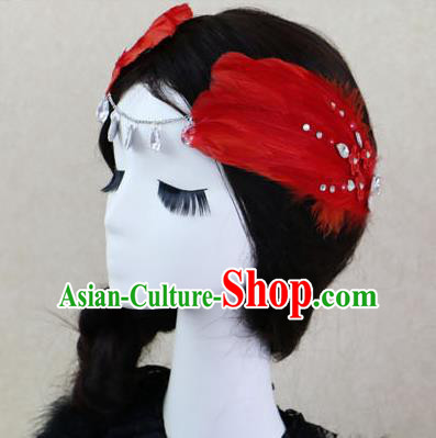 Top Grade Bride Red Feather Angel Hair Claws Headwear Princess Hair Accessories for Women