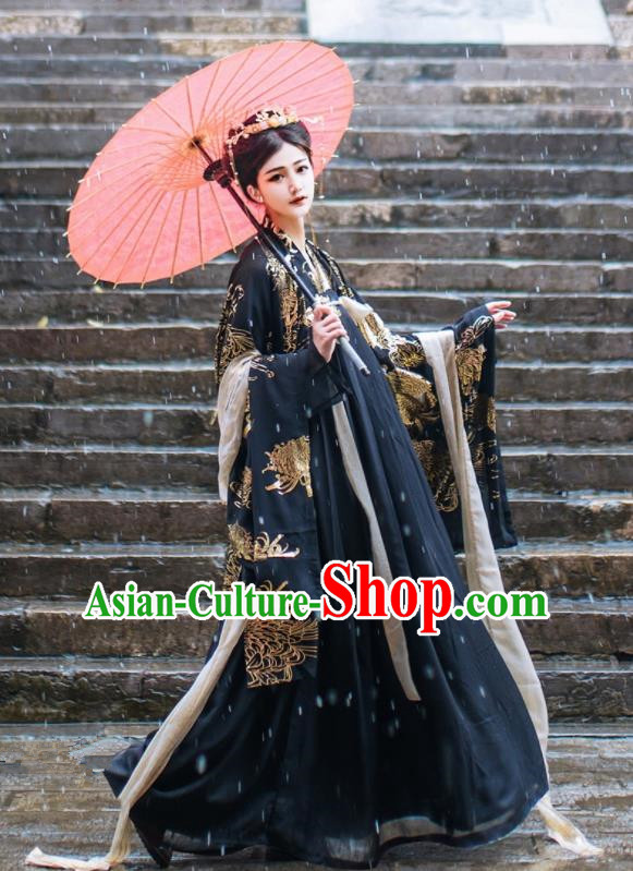 Chinese Ancient Queen Black Hanfu Dress Traditional Tang Dynasty Palace Empress Costume for Women