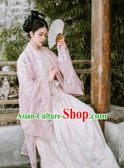 Chinese Ancient Court Princess Pink Hanfu Dress Traditional Jin Dynasty Historical Costume for Women