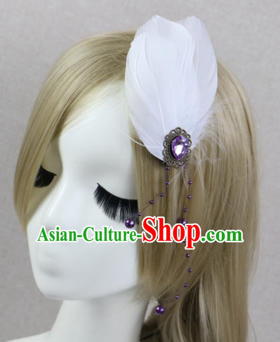 Top Grade Angel White Feather Hair Stick Headwear Princess Hair Accessories for Women