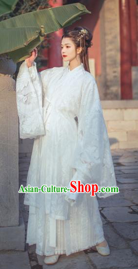 Chinese Ancient Imperial Consort White Hanfu Dress Traditional Jin Dynasty Court Lady Historical Costume for Women