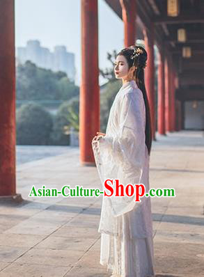 Chinese Ancient Imperial Consort White Hanfu Dress Traditional Jin Dynasty Court Lady Historical Costume for Women