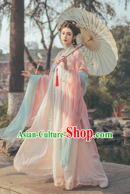 Chinese Ancient Imperial Princess Pink Hanfu Dress Traditional Tang Dynasty Court Lady Historical Costume for Women