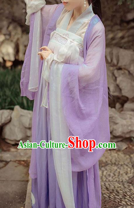 Chinese Ancient Fairy Maiden Purple Hanfu Dress Traditional Tang Dynasty Imperial Consort Historical Costume for Women