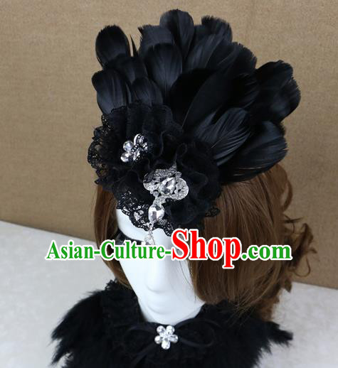 Top Grade Halloween Black Feather Hair Stick Headwear Brazilian Carnival Hair Accessories for Women