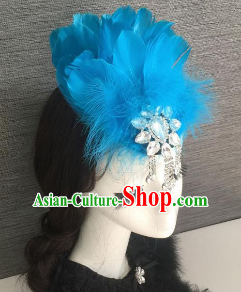 Top Grade Halloween Blue Feather Hair Stick Headwear Brazilian Carnival Hair Accessories for Women