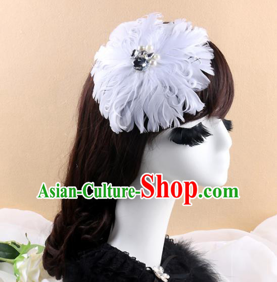 Top Grade Bride White Feather Round Hair Claw Headwear Brazilian Carnival Hair Accessories for Women