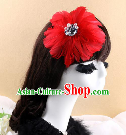 Top Grade Bride Red Feather Round Hair Claw Headwear Brazilian Carnival Hair Accessories for Women