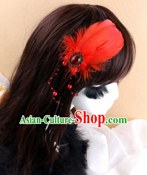 Top Grade Baroque Bride Red Feather Hair Claw Headwear Wedding Hair Accessories for Women
