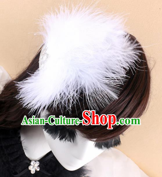 Top Grade Baroque Princess White Feather Hair Claw Headwear Wedding Bride Hair Accessories for Women