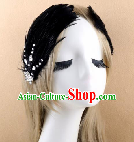 Top Grade Baroque Princess Black Feather Hair Claw Headwear Wedding Bride Hair Accessories for Women