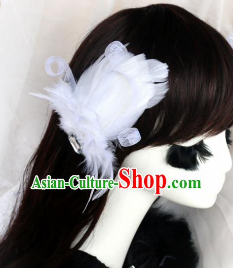 Top Grade Baroque Princess White Feather Hair Stick Headwear Wedding Bride Hair Accessories for Women