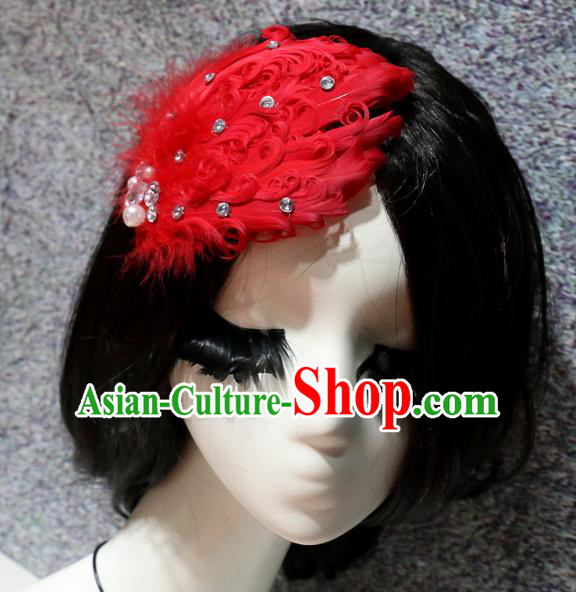 Top Grade Bride Red Feather Hair Claw Headwear Brazilian Carnival Hair Accessories for Women