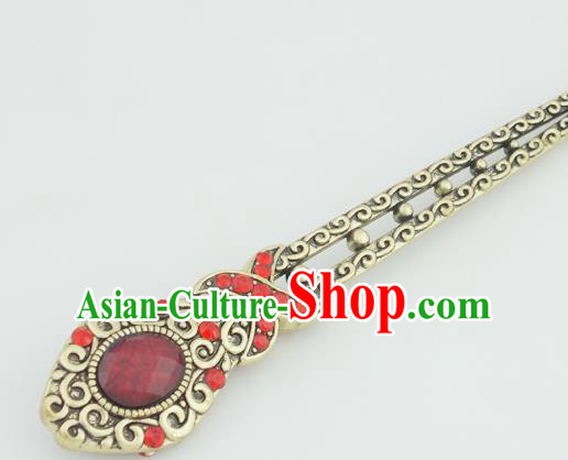 Chinese Ancient Princess Red Crystal Hairpins Headwear Traditional Hanfu Hair Accessories for Women