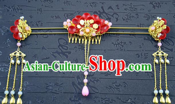 Chinese Ancient Bride Hair Comb Hairpins Traditional Hanfu Hair Accessories Complete Set for Women