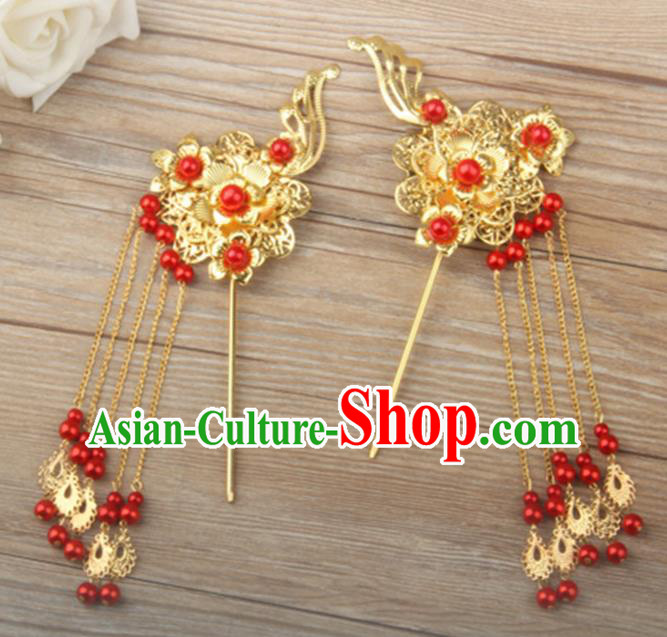 Chinese Ancient Bride Tassel Hairpins Traditional Hanfu Step Shake Hair Accessories for Women