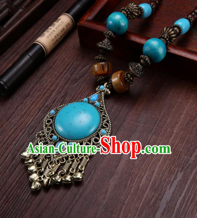 Handmade Chinese Tibetan Ethnic Blue Necklace Traditional Zang Nationality Necklet Accessories for Women