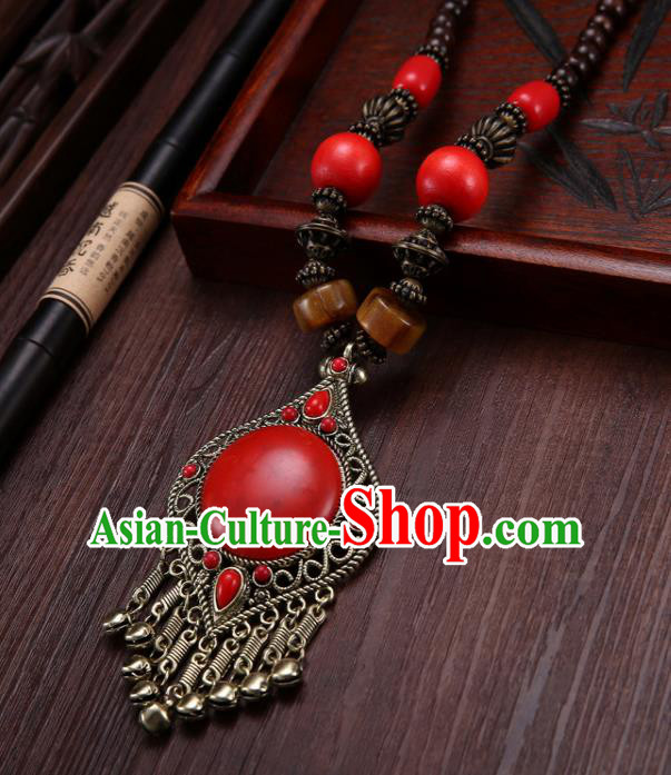 Handmade Chinese Tibetan Ethnic Red Necklace Traditional Zang Nationality Necklet Accessories for Women