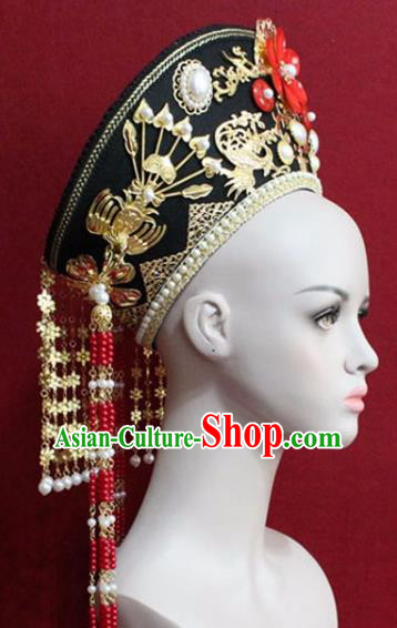 Chinese Ancient Empress Headwear Hat Traditional Qing Dynasty Queen Hair Accessories for Women