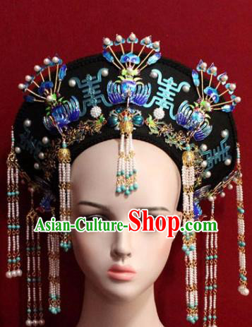 Chinese Ancient Empress Cloisonne Headwear Hat Traditional Qing Dynasty Queen Hair Accessories for Women