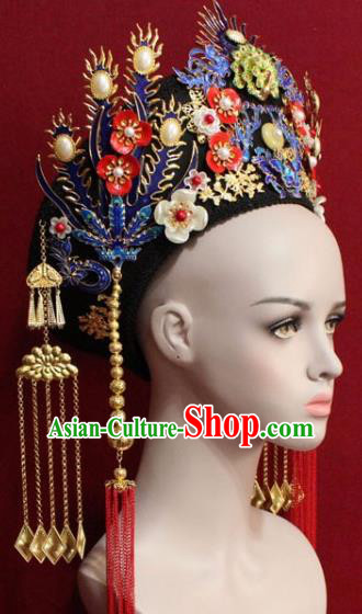 Chinese Ancient Empress Headwear Cloisonne Butterfly Hat Traditional Qing Dynasty Queen Hair Accessories for Women