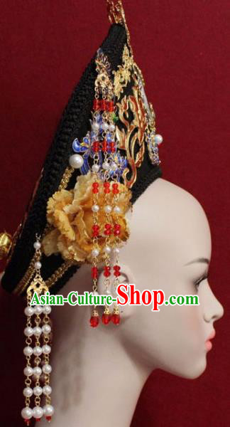 Chinese Ancient Empress Headwear Cloisonne Hat Traditional Qing Dynasty Queen Hair Accessories for Women