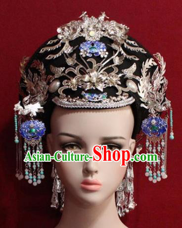 Chinese Ancient Empress Headwear Cloisonne Lotus Hat Traditional Qing Dynasty Queen Hair Accessories for Women