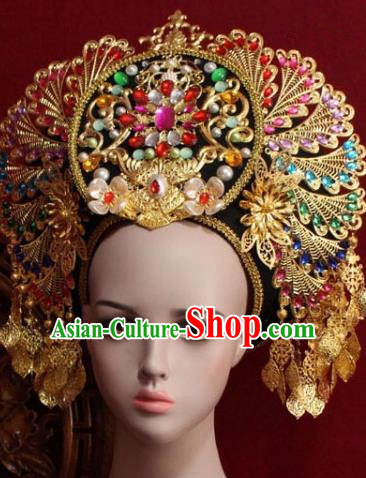 Handmade Thailand Traditional Hair Accessories Ancient Queen Crystal Royal Crown for Women