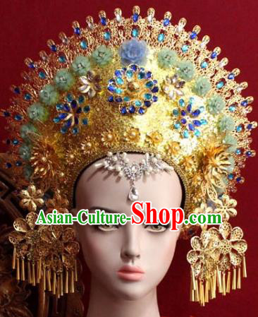 Handmade Thailand Traditional Hair Accessories Ancient Queen Green Flowers Royal Crown for Women