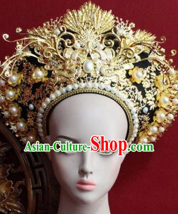 Chinese Ancient Manchu Empress Headwear Golden Hat Traditional Qing Dynasty Queen Hair Accessories for Women