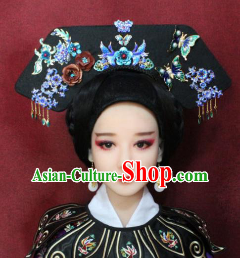 Chinese Ancient Imperial Consort Cloisonne Headwear Traditional Qing Dynasty Manchu Queen Hairpins Hair Accessories for Women