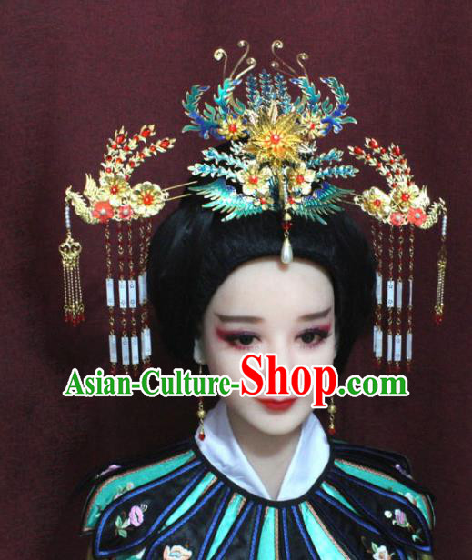 Chinese Ancient Imperial Consort Cloisonne Phoenix Headwear Traditional Qing Dynasty Manchu Queen Hair Accessories for Women