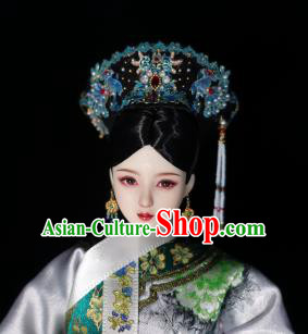 Chinese Ancient Qing Dynasty Manchu Queen Cloisonne Headwear Traditional Palace Hair Accessories for Women