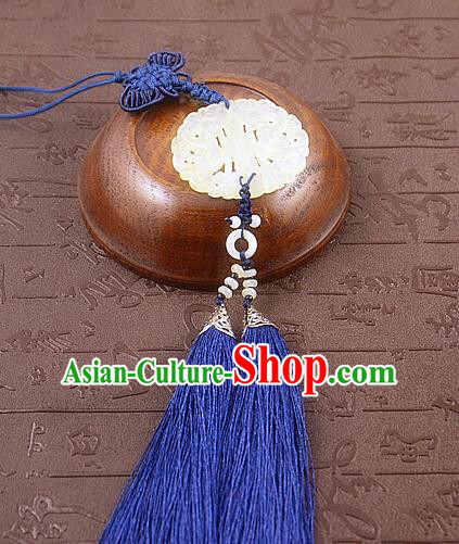 Handmade Chinese Hanfu Blue Tassel Jade Pendant Traditional Ancient Princess Waist Accessories for Women