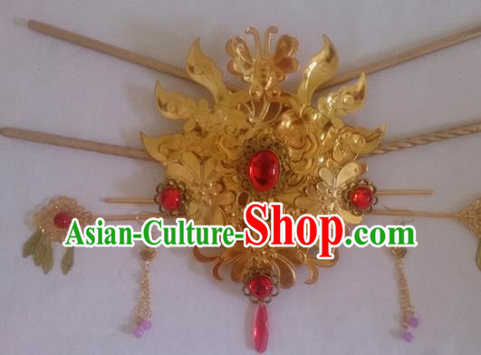 Chinese Ancient Princess Golden Hair Crown Hairpins Traditional Palace Hair Accessories for Women