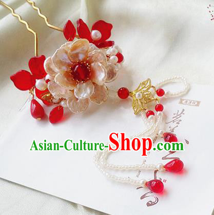 Chinese Ancient Princess Shell Peony Tassel Hairpins Traditional Palace Hair Accessories for Women