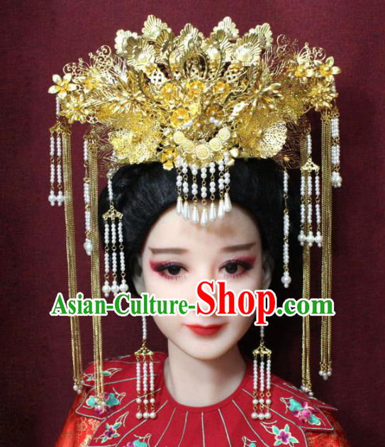 Chinese Ancient Queen Tassel Phoenix Coronet Hairpins Traditional Palace Wedding Hair Accessories for Women