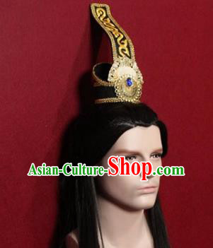Handmade Chinese Han Dynasty Prince Black Hairdo Crown Traditional Ancient Swordsman Hair Accessories for Men
