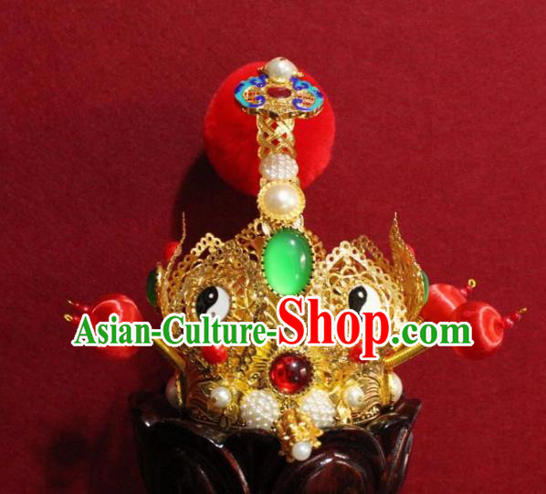 Handmade Chinese Taoism Jadeite Hairdo Crown Traditional Ancient Taoist Swordsman Hair Accessories for Men