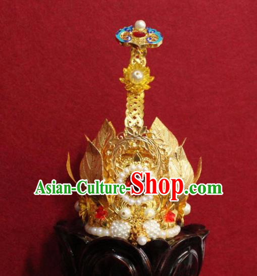 Handmade Chinese Taoism Blueing Hairdo Crown Traditional Ancient Taoist Swordsman Hair Accessories for Men