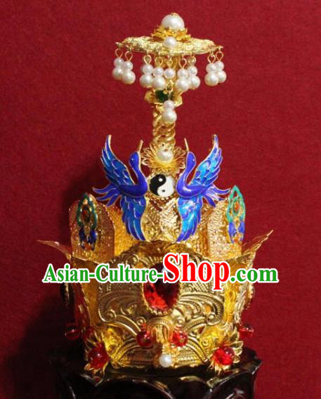 Handmade Chinese Taoism Cloisonne Cranes Hairdo Crown Traditional Ancient Taoist Swordsman Hair Accessories for Men