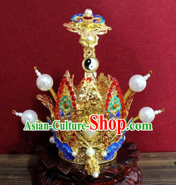 Handmade Chinese Taoism Cloisonne Clouds Hairdo Crown Traditional Ancient Taoist Swordsman Hair Accessories for Men