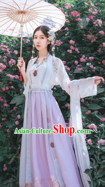 Chinese Traditional Tang Dynasty Court Maid Embroidered Hanfu Dress Ancient Peri Costume for Women