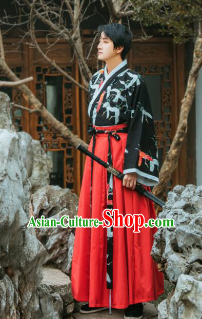 Chinese Traditional Jin Dynasty Embroidered Hanfu Dress Ancient Swordsman Costume for Women for Men