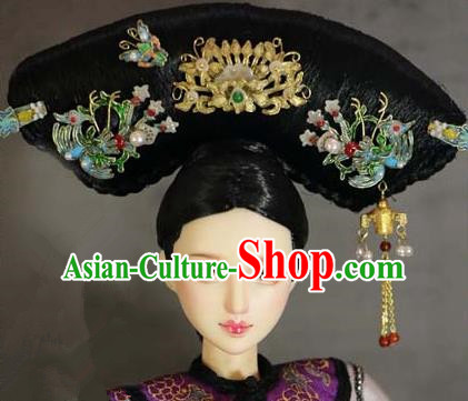 Chinese Ancient Palace Manchu Imperial Consort Cloisonne Phoenix Headwear Traditional Qing Dynasty Queen Hair Accessories for Women