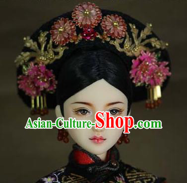 Chinese Ancient Palace Imperial Consort Hair Ornament Headwear Traditional Qing Dynasty Manchu Queen Hair Accessories for Women