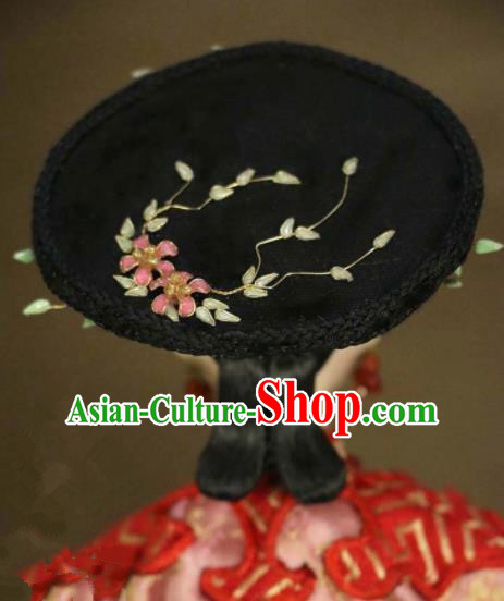 Chinese Ancient Palace Imperial Consort Cloisonne Pink Flowers Hair Ornament Headwear Traditional Qing Dynasty Manchu Hair Accessories for Women