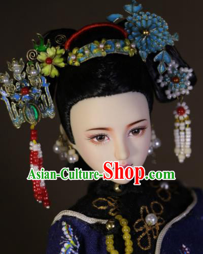 Chinese Ancient Empress Cloisonne Hairpins Headwear Traditional Qing Dynasty Palace Manchu Queen Hair Accessories for Women