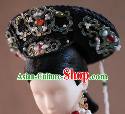 Chinese Ancient Palace Empress Agate Hat Headwear Traditional Qing Dynasty Manchu Queen Hair Accessories for Women