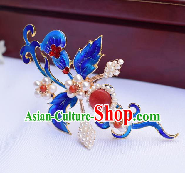 Chinese Ancient Princess Cloisonne Pearls Hair Stick Hairpins Traditional Hanfu Hair Accessories for Women